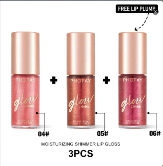Brilho Labial PHOFAY Hidratante com Efeito Shimmer