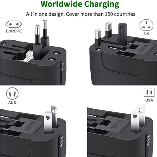 Adaptador Universal de Viagem com USB-C – Carregador Internacional para EUA, UE, UK e AUS