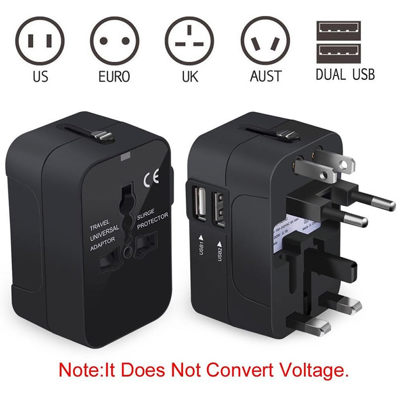 Adaptador Universal de Viagem com USB-C – Carregador Internacional para EUA, UE, UK e AUS