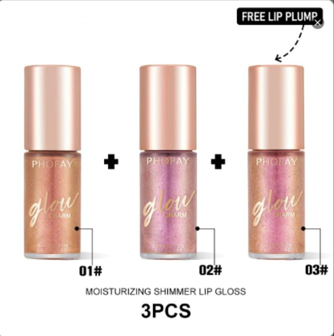 Brilho Labial PHOFAY Hidratante com Efeito Shimmer