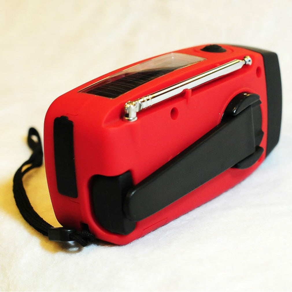 Rádio Solar com Lanterna e Manivela USB – Carregador de Emergência Portátil