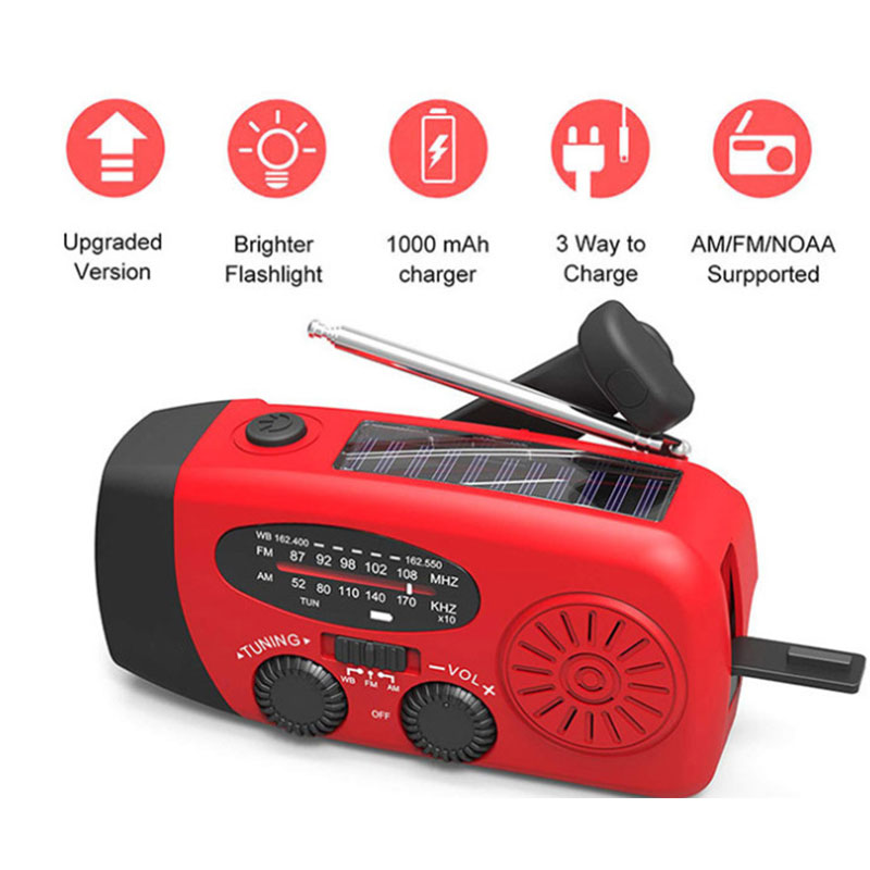 Rádio Solar com Lanterna e Manivela USB – Carregador de Emergência Portátil
