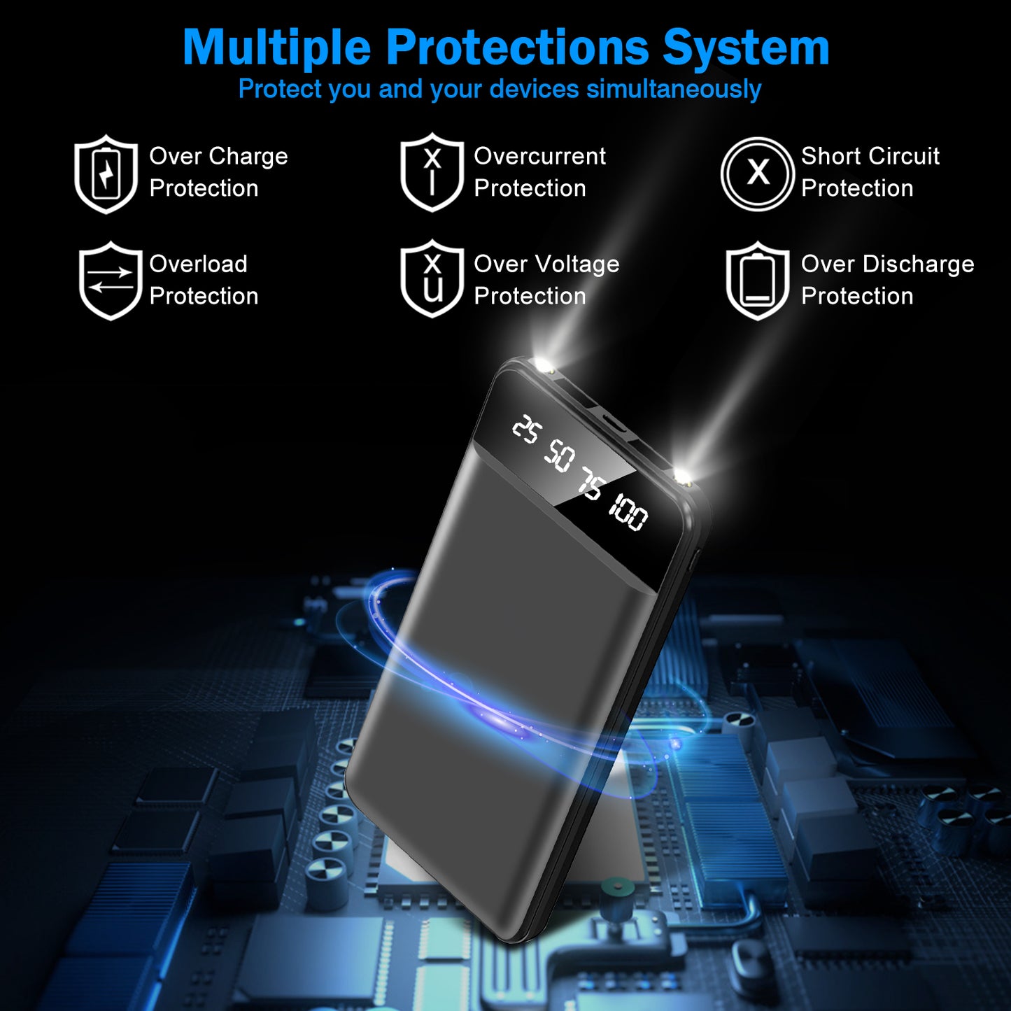 Power Bank 10000mAh Ultra Fino – Bateria Portátil com 2 USB e Lanterna LED