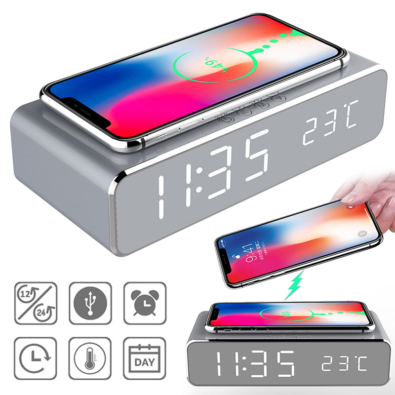 Relógio Digital LED com Carregamento Wireless