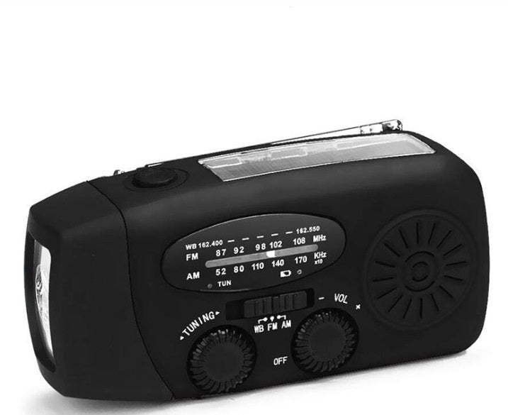 Rádio Solar com Lanterna e Manivela USB – Carregador de Emergência Portátil