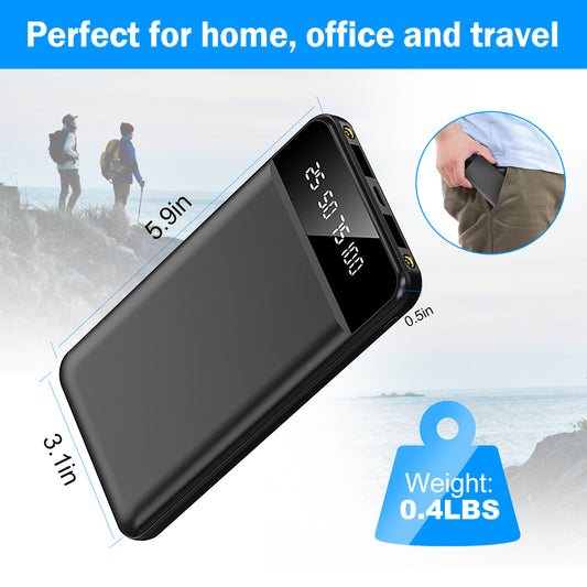 Power Bank 10000mAh Ultra Fino – Bateria Portátil com 2 USB e Lanterna LED