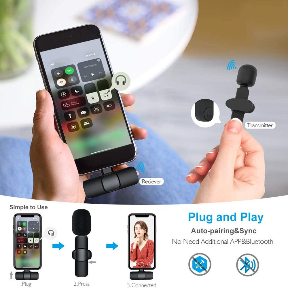 Microfone de Lapela Sem Fios para Telemóvel Smartphone